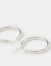 Sterling Silver-Plated Tube Hoop Earrings, , large