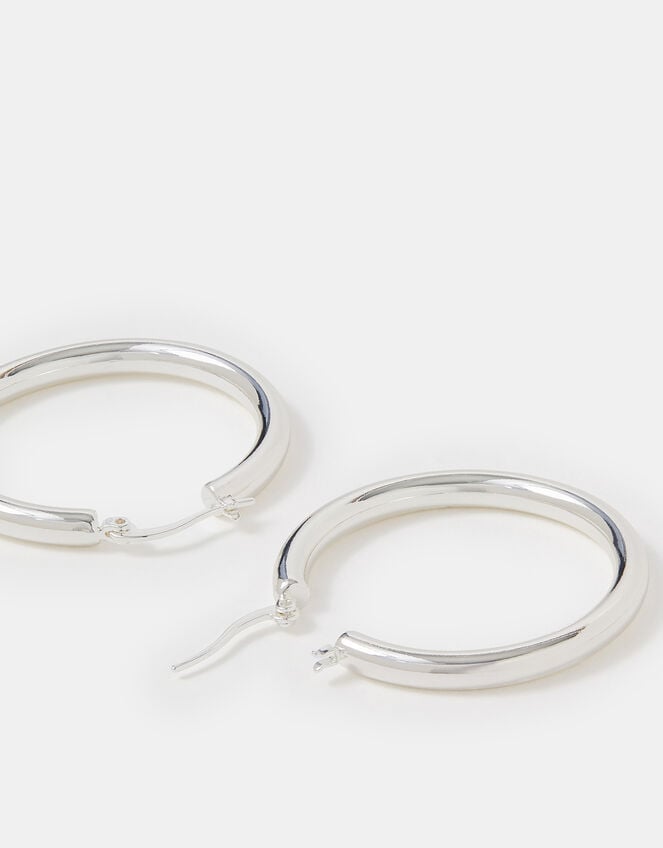 Sterling Silver-Plated Tube Hoop Earrings, , large