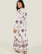 Fan Print Long Sleeve Tiered Dress, Ivory (IVORY), large