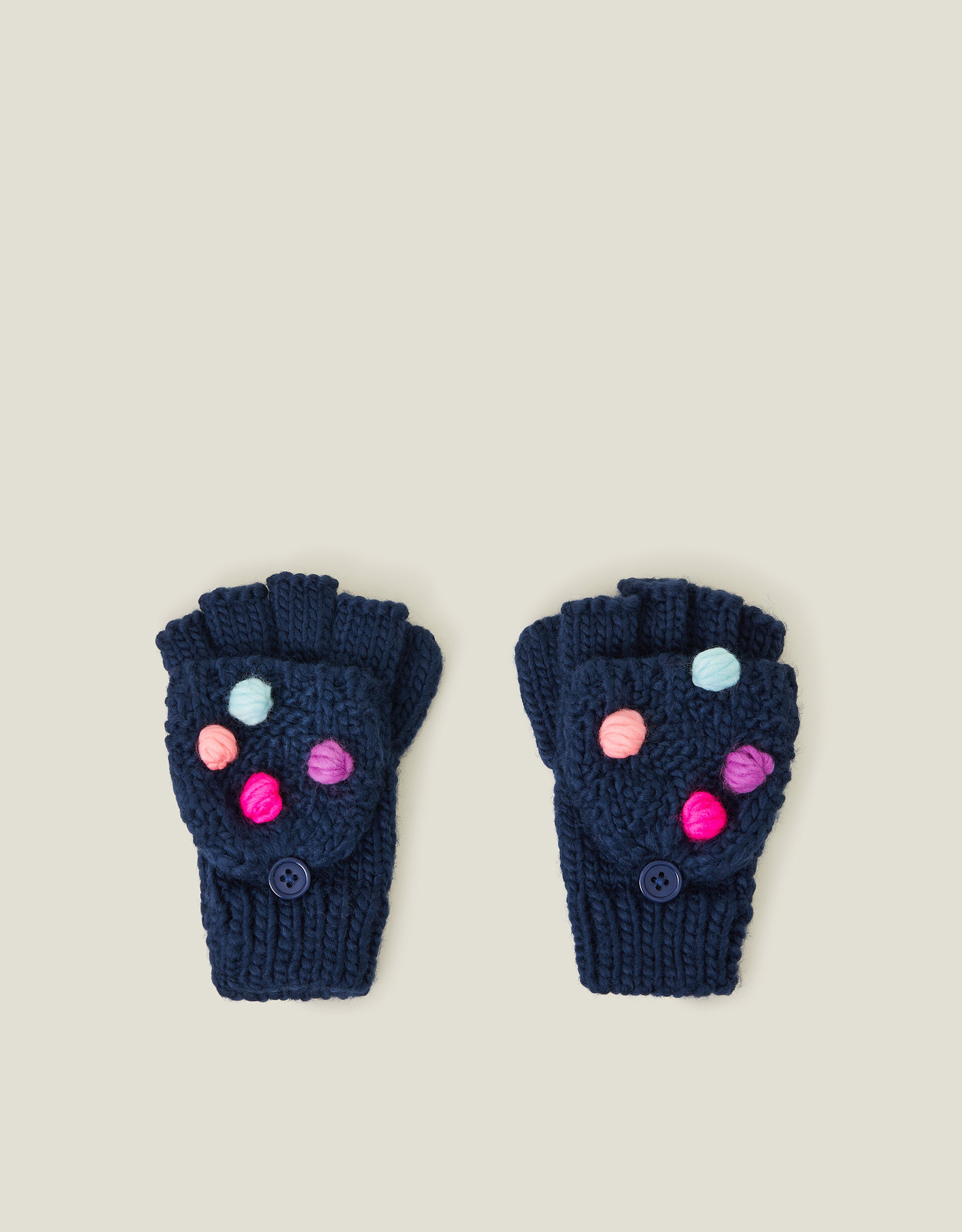 Girls Pom Pom Fingerless Mitten Gloves Blue Girls accessories Accessorize Global