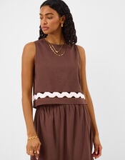 Sleeveless Ric Rac Top, Brown (BROWN), large