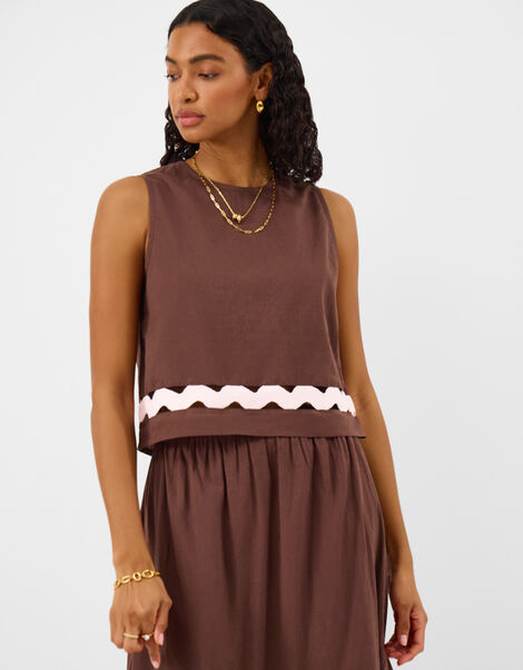 Sleeveless Ric Rac Top, Brown (BROWN), large