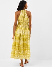 Halter Neck Floral Print Midi Dress, Green (GREEN), large