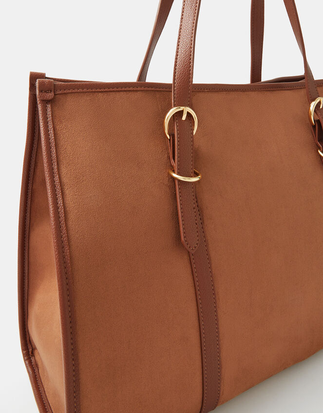Buckle Strap Suedette Shoulder Bag, Tan (TAN), large