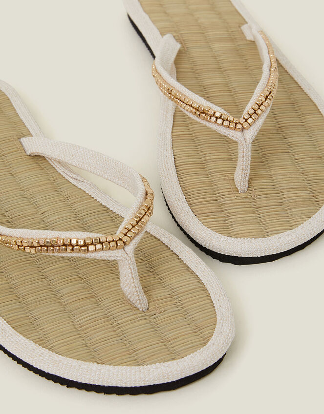 Beaded Seagrass Flip Flops, Cream (CREAM), large