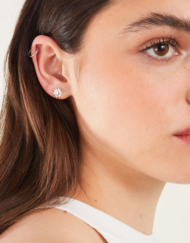 Sterling Silver Sun Stud Earrings Set of Two, , large