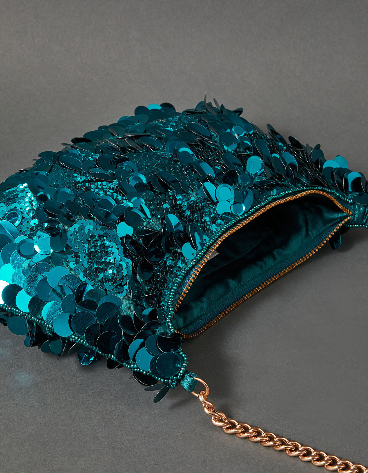 Sequin Chain Shoulder Bag Teal