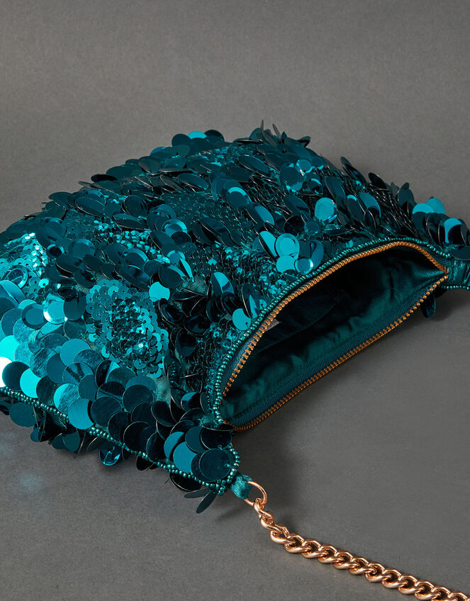 Sequin Chain Shoulder Bag, Teal (TEAL), large