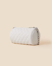 Quilted Barrel Cross-Body Bag, White (WHITE), large