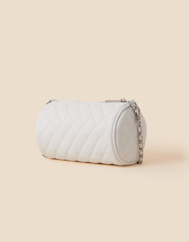 Quilted Barrel Cross-Body Bag, White (WHITE), large