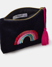 Embellished Rainbow Velvet Pouch Bag, , large