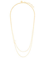 Gold-Plated Double Chain Initial Necklace - E, , large