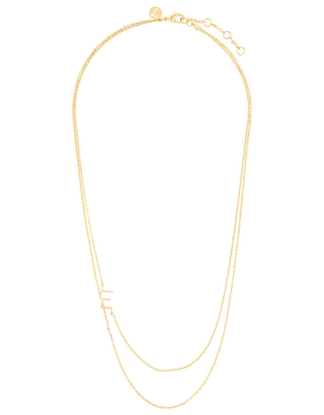 Gold-Plated Double Chain Initial Necklace - E, , large