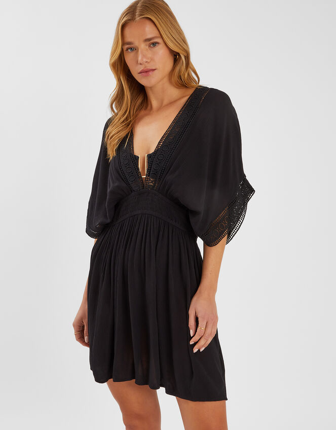 Crochet Trim Kaftan , Black (BLACK), large