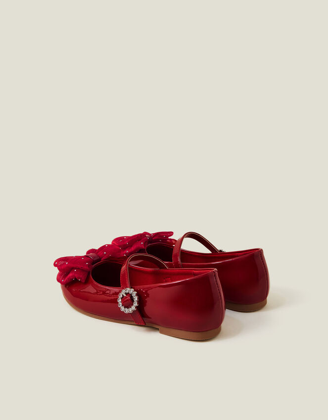 Girls Patent Bow Ballet Flats, Red (RED), large