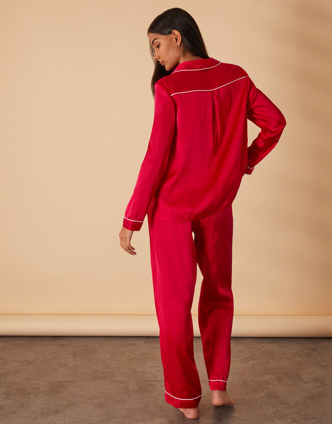 Button Satin Full-Length Pyjama Set, Red (RED), large