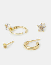 4-Pack 14ct Gold-Plated Cubic Zirconia Stud & Hoop Earrings, , large