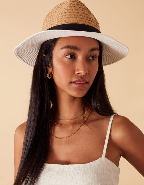 Monochrome Colourblock Fedora Hat, , large