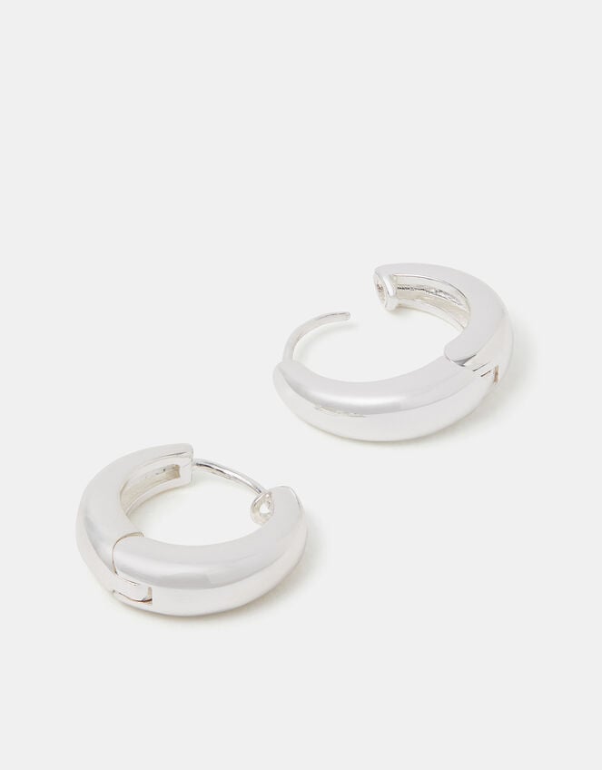 Sterling Silver-Plated Chunky Huggie Hoop Earrings, , large