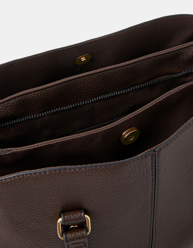 Webbing Strap Faux Leather Shoulder Bag, Brown (CHOCOLATE), large