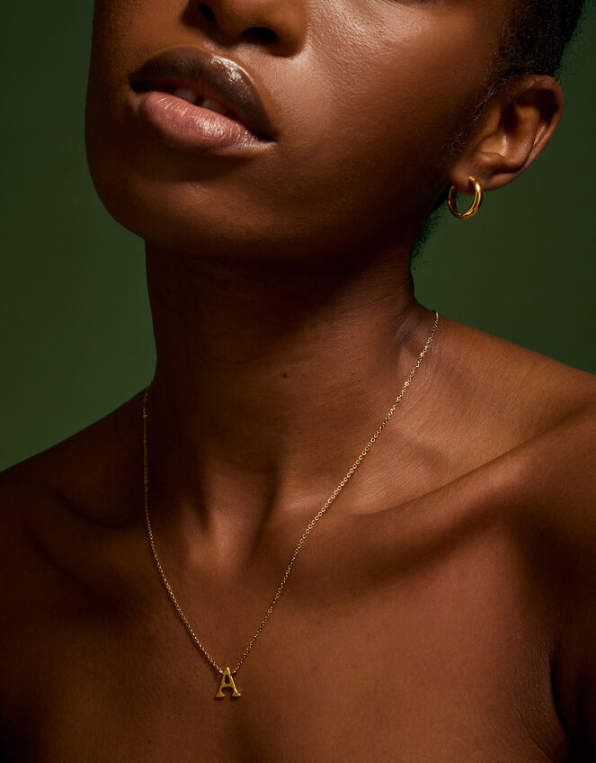 Stainless Steel Initial Pendant Necklace, Gold (GOLD), large