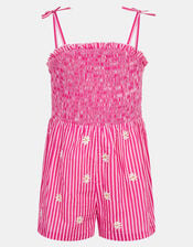 Girls Stripe Daisy Embroidered Playsuit, Pink (PINK), large