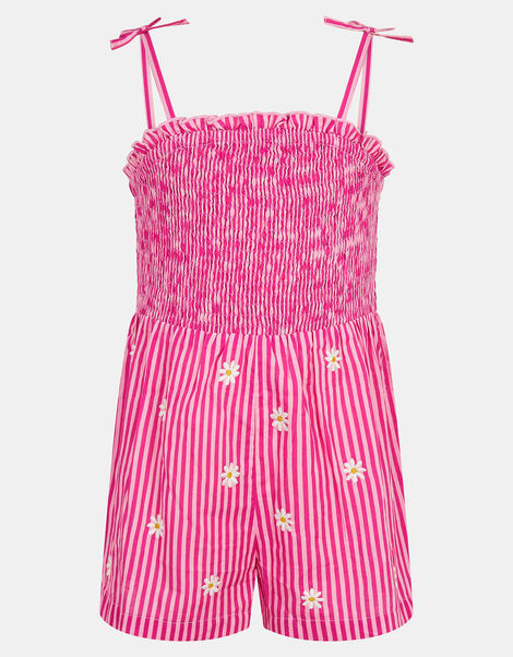 Girls Stripe Daisy Embroidered Playsuit, Pink (PINK), large