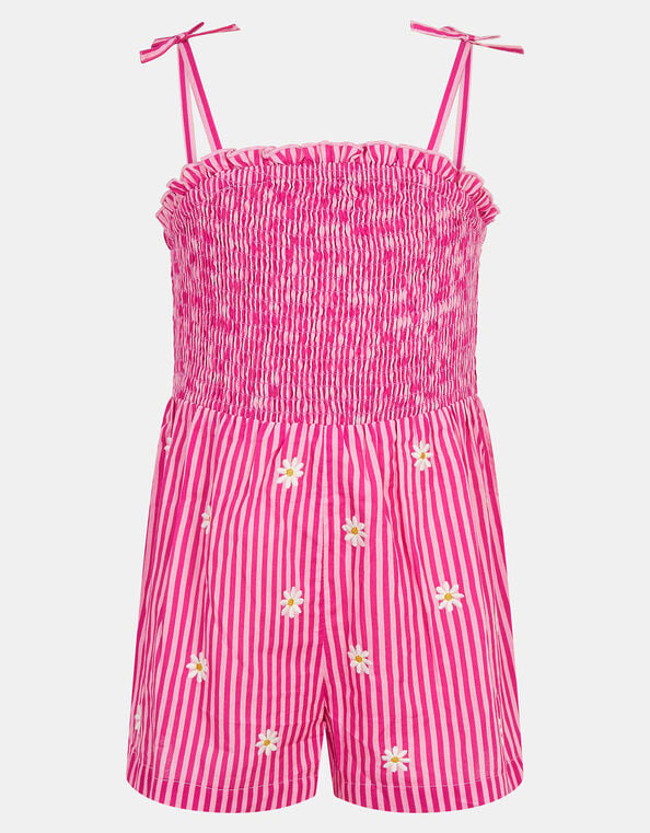 Girls Stripe Daisy Embroidered Playsuit, Pink (PINK), large