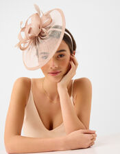 Bow Feather Disc Fascinator, Pink (PALE PINK), large