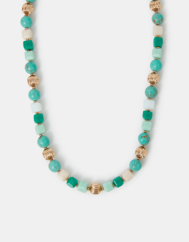 Turquoise Mix Beaded Necklace with Stone Pendant main image 1