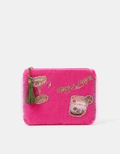 Christmas Cocktail Embellished Velvet Pouch, , large