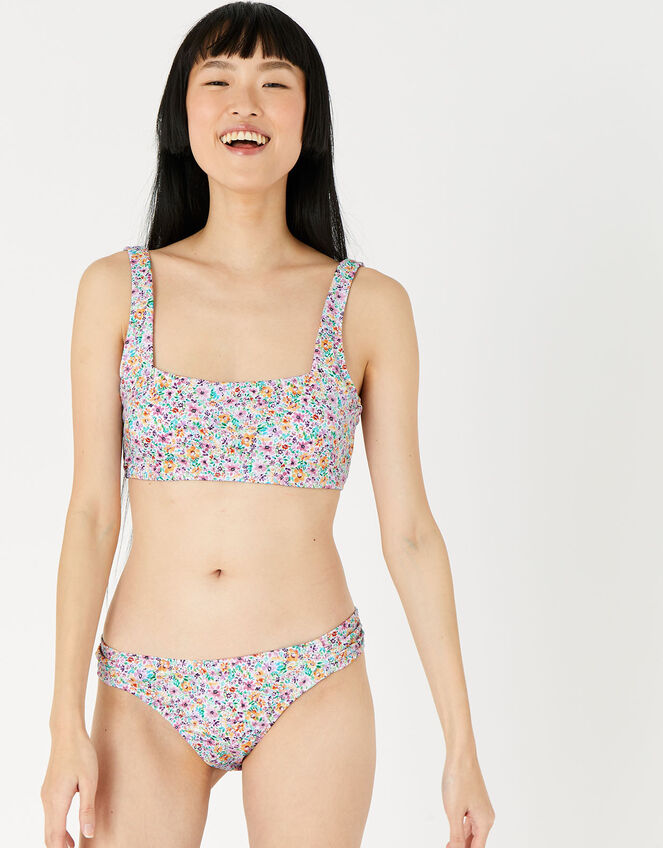 Retro Ditsy Floral Bikini Crop Top, Multi (BRIGHTS-MULTI), large