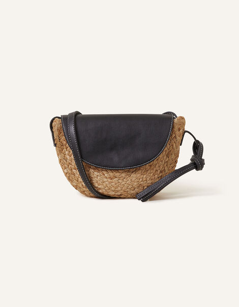 Contrast Flap Jute Cross-Body Bag, , large