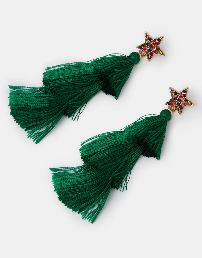 Christmas Tree Tassel Drop Earrings, , large