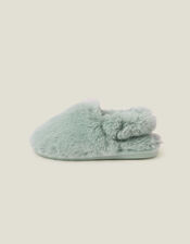 Faux Fur Slingback Slippers, Green (GREEN), large