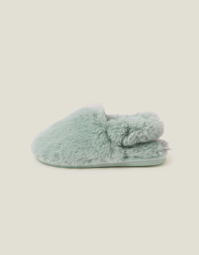 Faux Fur Slingback Slippers, Green (GREEN), large