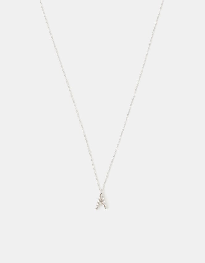 Sterling Silver Initial Pendant Necklace, Silver (ST SILVER), large