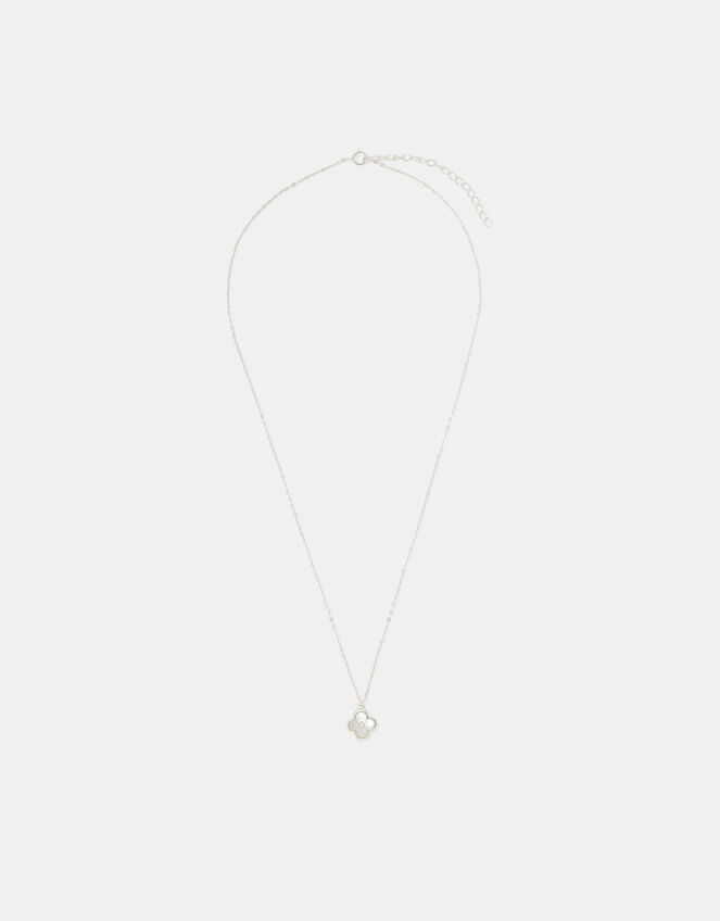 Sterling Silver Mother of Pearl Clover Pendant Necklace, , large