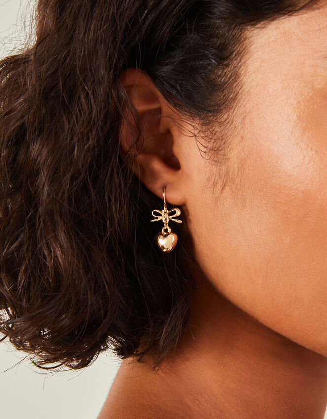 Heart Bow Drop Earrings, , large