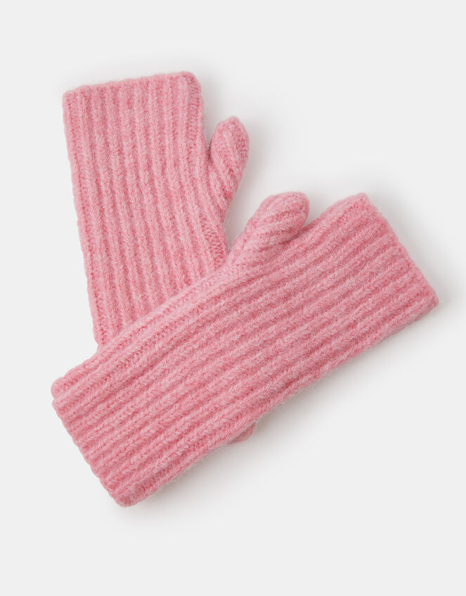 Rib Knit Fingerless Mittens, , large