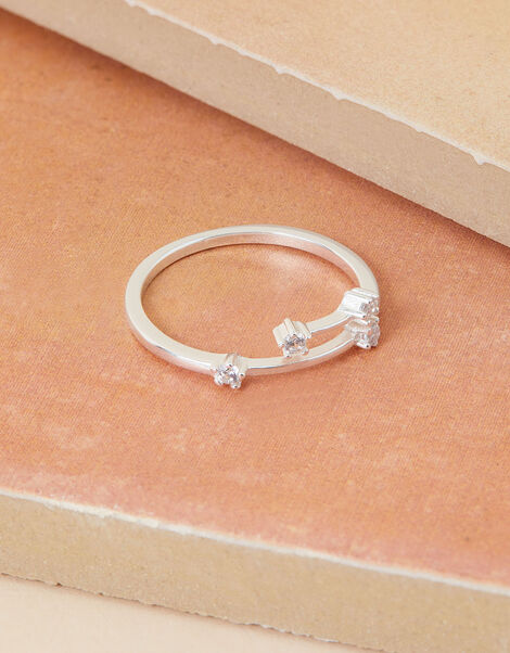 Recycled Sterling Silver Sparkly Constellation Aries Ring, White (ST CRYSTAL), large