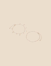 Layered Pearl Drop Anklets Set of Two, , large