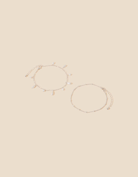 Layered Pearl Drop Anklets Set of Two, , large