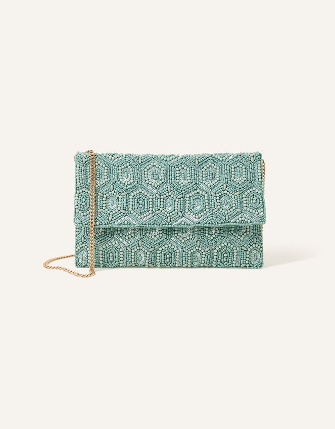 Embellished Fold-Over Clutch Bag, , large