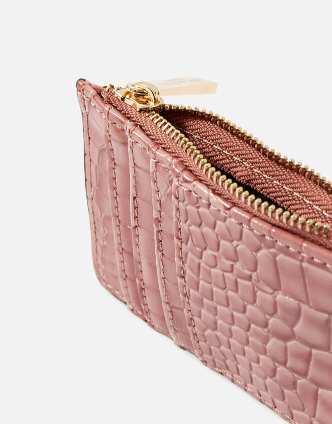 Faux Croc Patent Card Holder , Pink (PINK), large