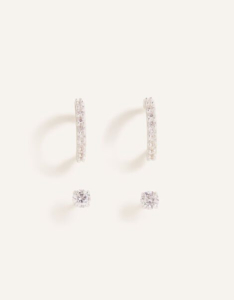 Sterling Silver Sparkle Hoops and Studs Set of Two, , large