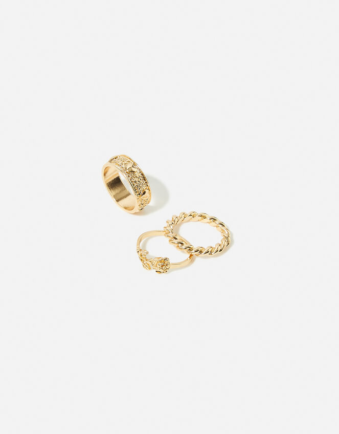 Heart Engraved Ring Set of Three, Gold (GOLD), large