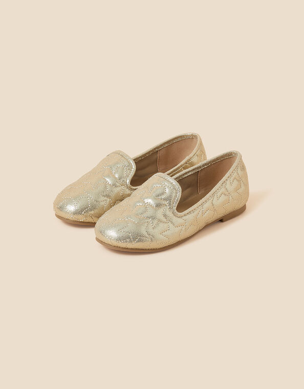 Girls Quilted Slipper Shoes, Gold (GOLD), large