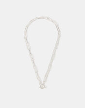 Sterling Silver-Plated Molten Link T-Bar Necklace, , large