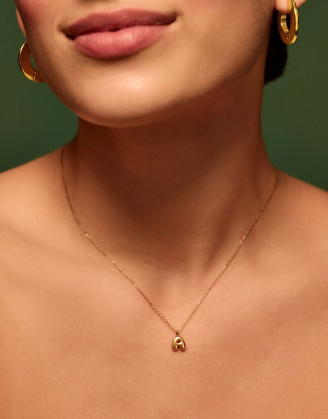 Stainless Steel Bubble Initial Pendant Necklace, Gold (GOLD), large